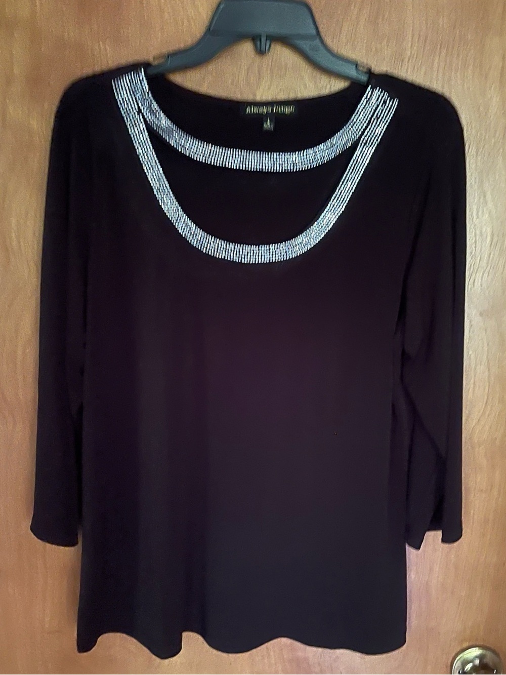Black Embellished Scoop Neck Top